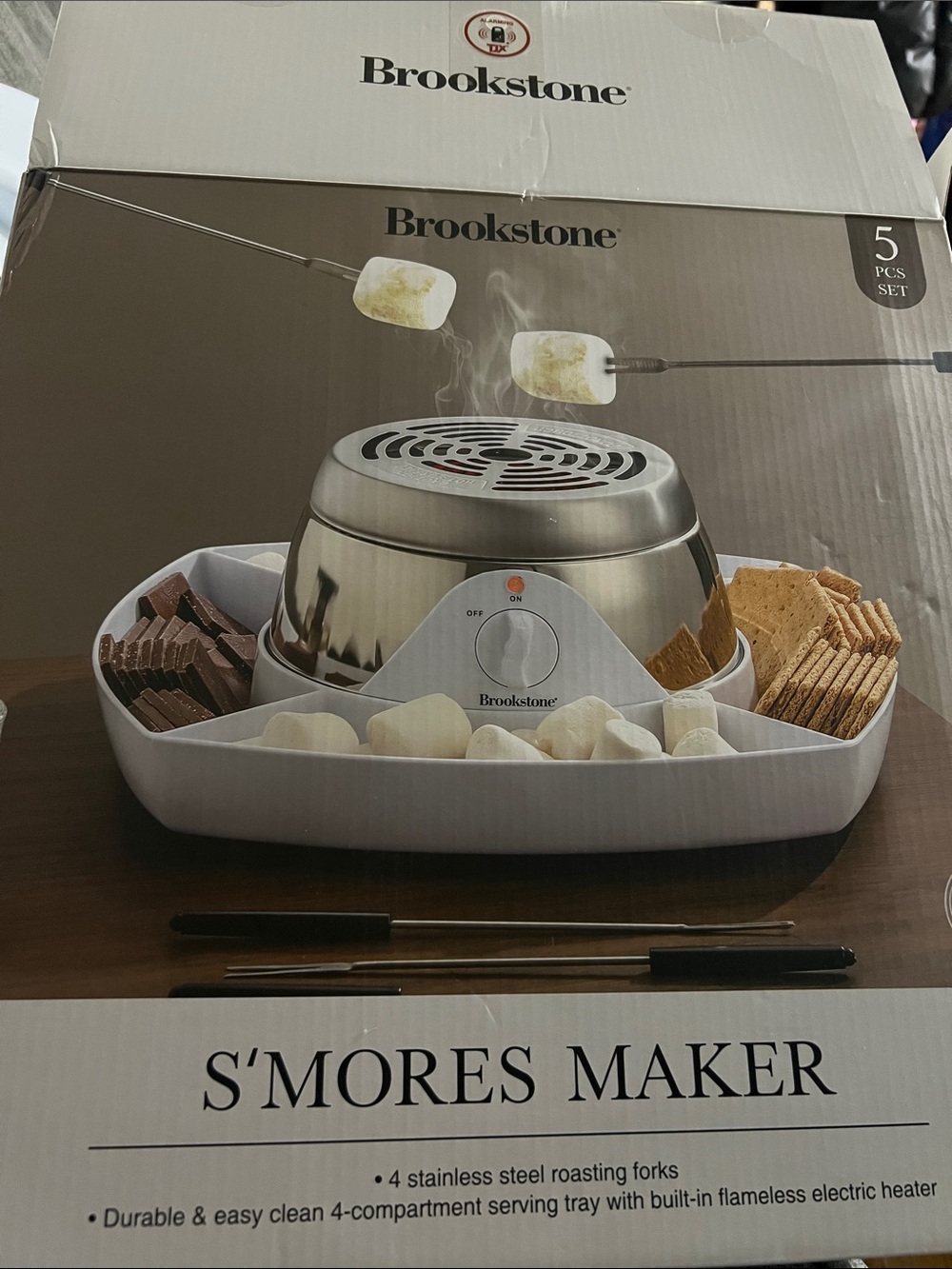 Brookstone White and Stainless Steel S'mores Maker with Serving Tray